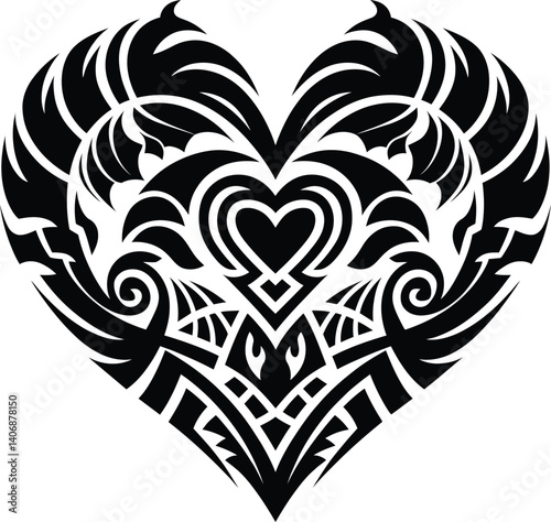 Tribal Heart Vector Design - Bold Black Tattoo Style Art