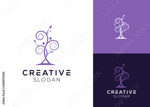 Modern abstract tree of life logo design for children education or school