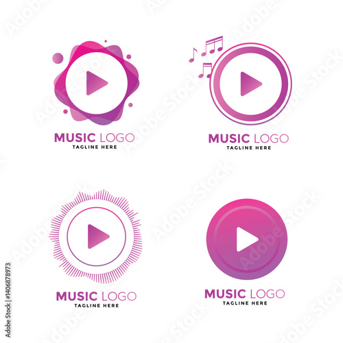 Music logo designs with play button in different styles