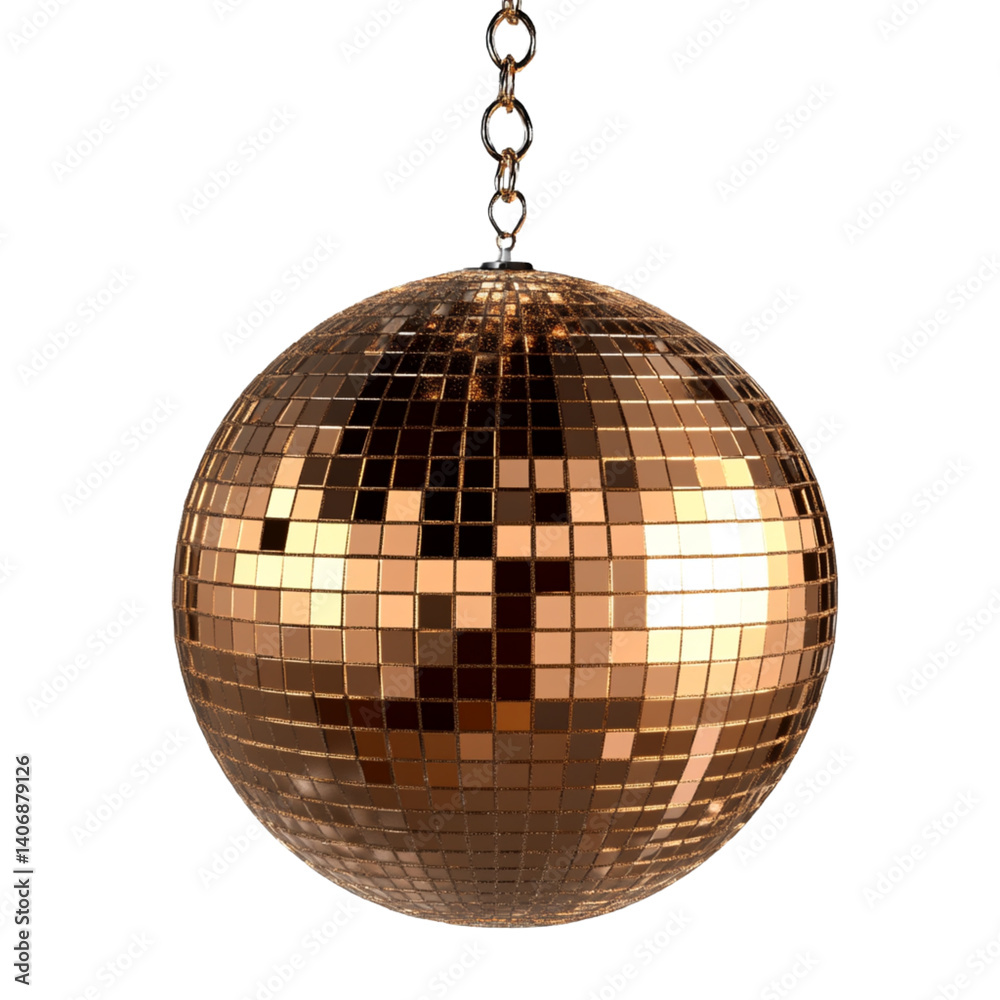 Obraz premium Disco ball hanging on a chain, isolated on a transparent background