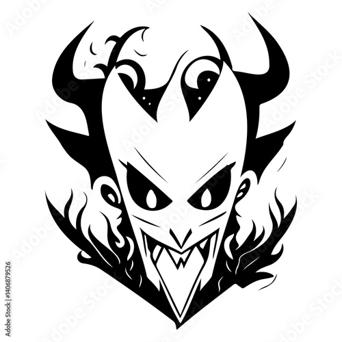 Bold Devilish Face Design in Black and White