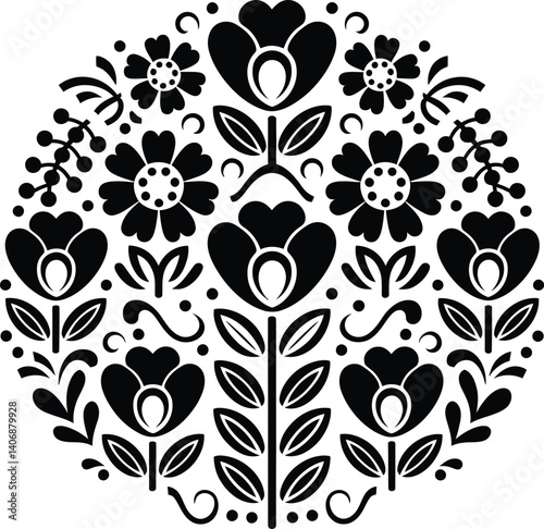 Folk Floral Mandala Vector Design