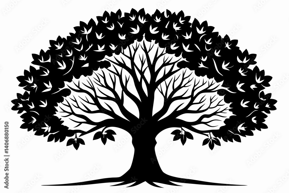 Obraz premium walnut tree silhouette line art vector illustration