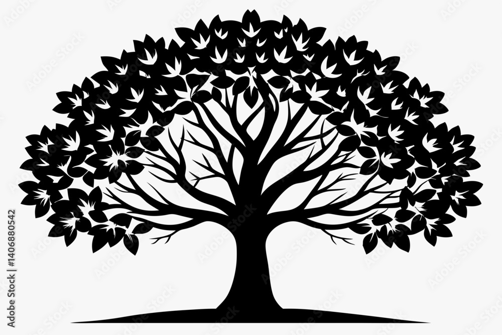 Fototapeta premium walnut tree silhouette line art vector illustration
