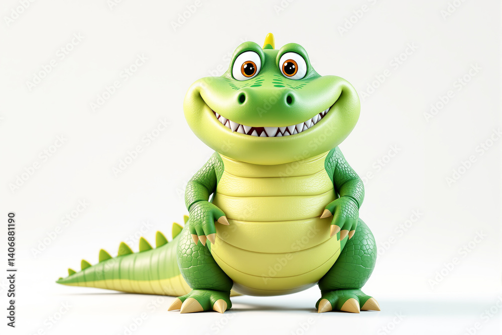 Fototapeta premium Cute cartoon crocodile with big eyes and a friendly smile.