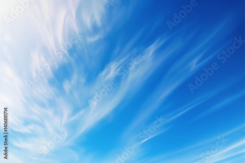 Abstract blue sky with soft white clouds in a bright atmosphere.