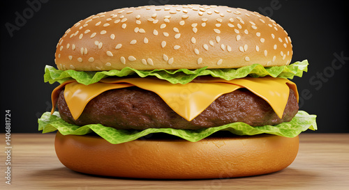 Mouthwatering Cheeseburger With Fresh Ingredients On A Wooden Table Close Up