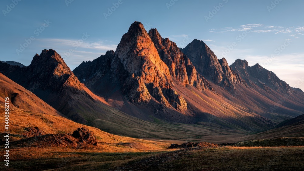 Naklejka premium Dry Grassland with Distant Mountains