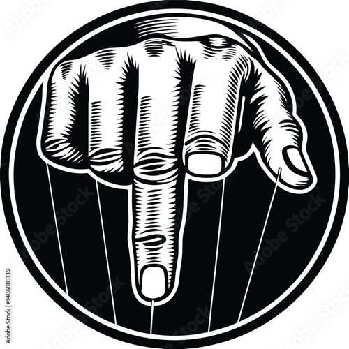 Open Hand Pointing Down with Strings Attached Black Vector photo