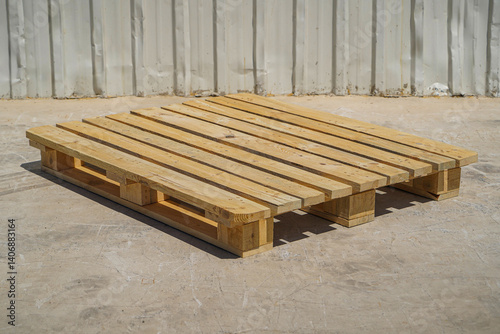 Obraz na płótnie Wooden Pallet on a Warehouse Floor with Metal Wall Background w salonie