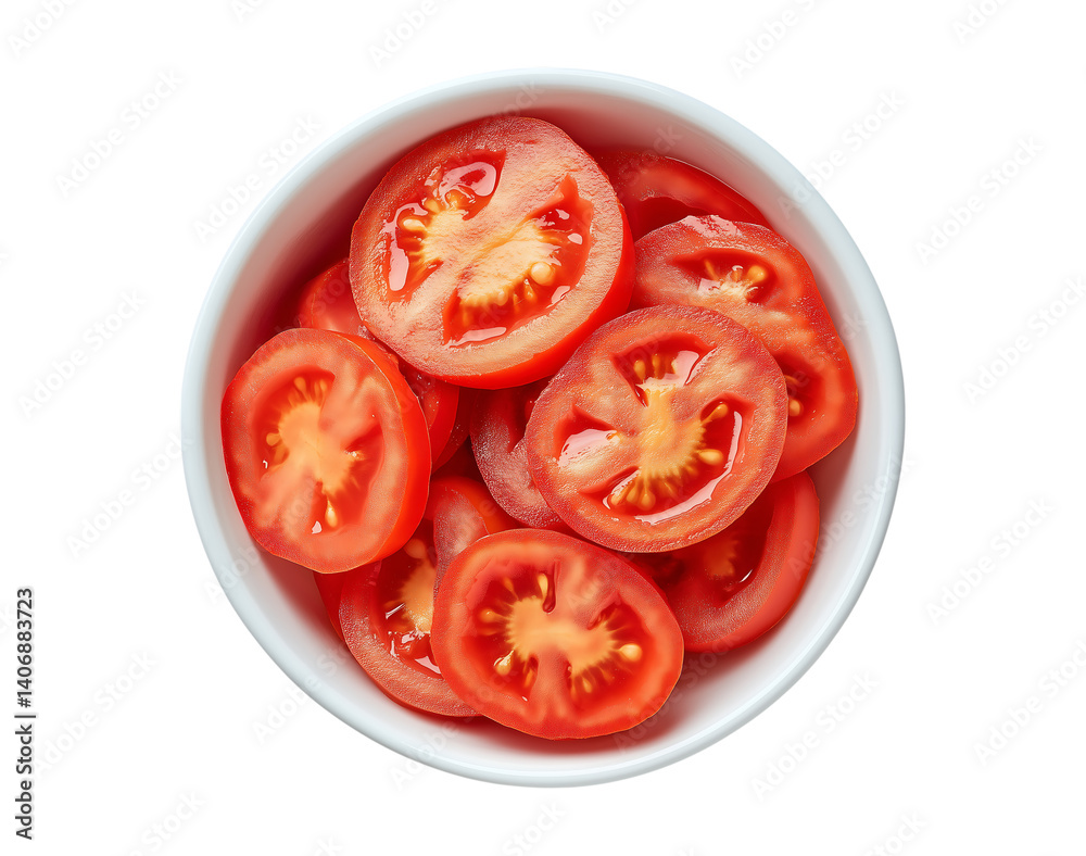 Fresh red tomato slices top view perfect for advertising or promotion on transparent background Fresh red tomato slices top view perfect for advertising or promotion on transparent background