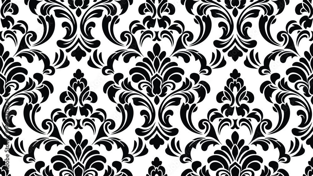 Seamless pattern with floral elements| Damask Seamless Vector Pattern| Hand drawing tile pattern| Black seamless floral Pattern Illustration on white Background Seamless pattern with floral elements| Damask Seamless Vector Pattern| Hand drawing tile pattern| Black seamless floral Pattern Illustration on white Background