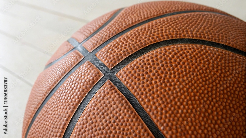 Obraz premium Clean Basketball Surface on White Court Background Showing Detailed Pebbled Texture Clearly
