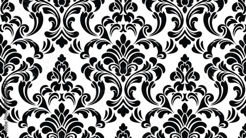 Seamless pattern with floral elements| Damask Seamless Vector Pattern| Hand drawing tile pattern| Black seamless floral Pattern Illustration on white Background