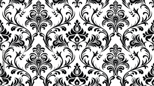 Seamless pattern with floral elements| Damask Seamless Vector Pattern| Hand drawing tile pattern| Black seamless floral Pattern Illustration on white Background