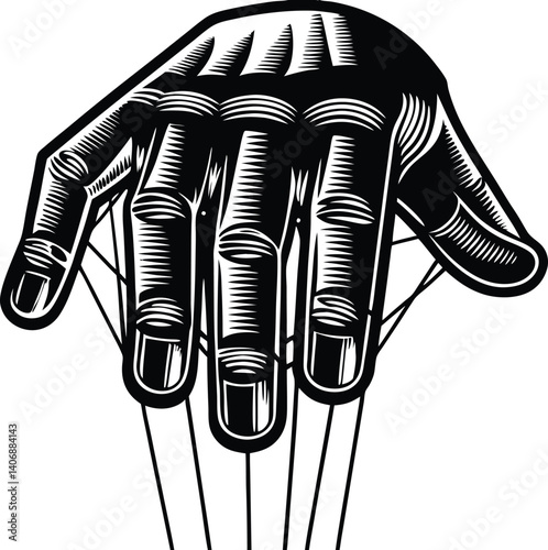 Open Hand Pointing Down with Strings Attached Black Vector photo