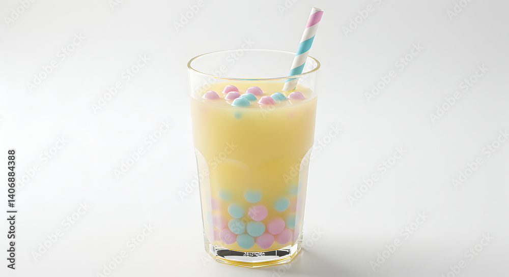 Refreshing Boba Drink With Pastel Pearls and a Striped Straw Presentation Refreshing Boba Drink With Pastel Pearls and a Striped Straw Presentation