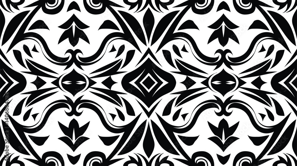 Fototapeta premium Tribal Tattoo Seamless Pattern| Vector geometric seamless pattern| Modern geometric background with abstract shapes| Endless abstract texture