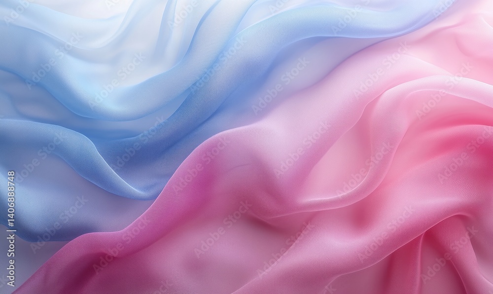 Fototapeta premium Soft flowing fabric in gradient shades of blue and pink for elegant design