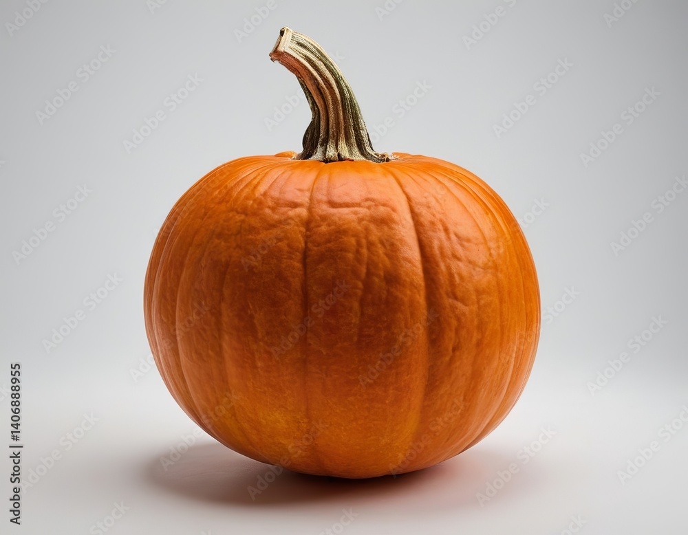 Obraz premium A vibrant orange pumpkin with a textured surface and curved stem, perfect for fall decorations.
