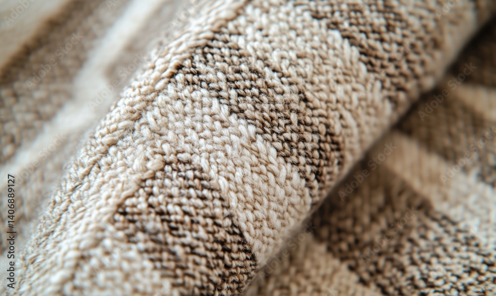 Textured woven fabric with neutral tones and checkered pattern for home decor Textured woven fabric with neutral tones and checkered pattern for home decor