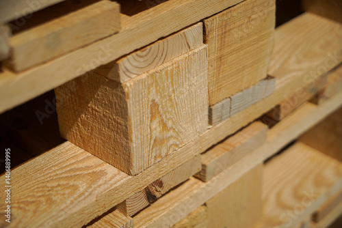 Obraz na płótnie Stacked Wooden Pallets Highlighting Texture and Industrial Utility w salonie