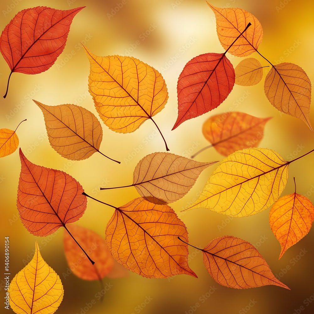Fototapeta premium Autumn Leaves Golden, Orange and Red Foliage, Fall Season Aesthetic, Background Image.