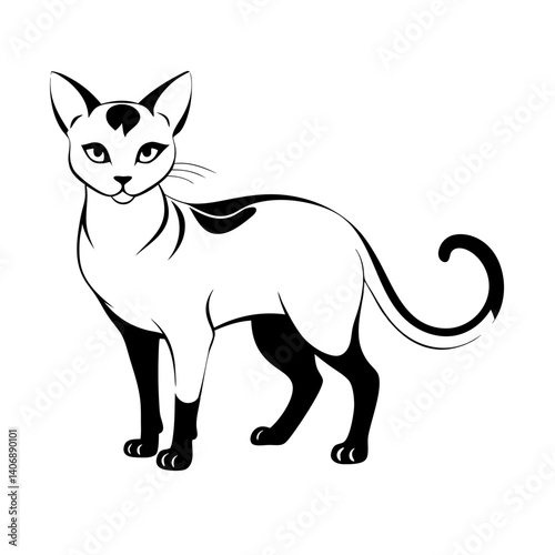 Black outline of Cymric cat standing gracefully with confident expression