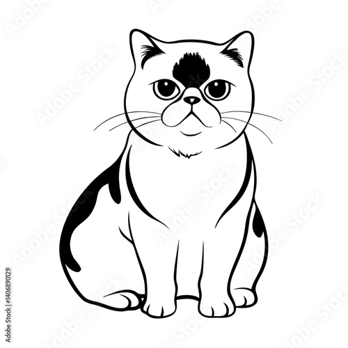Outline of black exotic shorthair cat sitting with calm demeanor