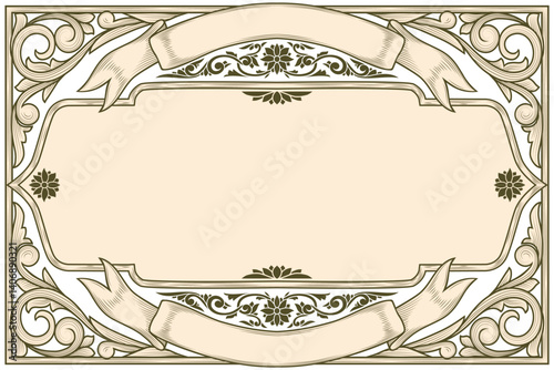 Drawn decorative ornate retro floral blank scroll template