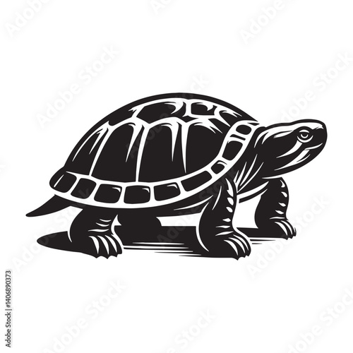 Friendly Red-Eared Slider silhouette, a classic pet turtle form – Red-Eared Slider illustration – minimalist Red-Eared Slider vector – Reptile silhouette


