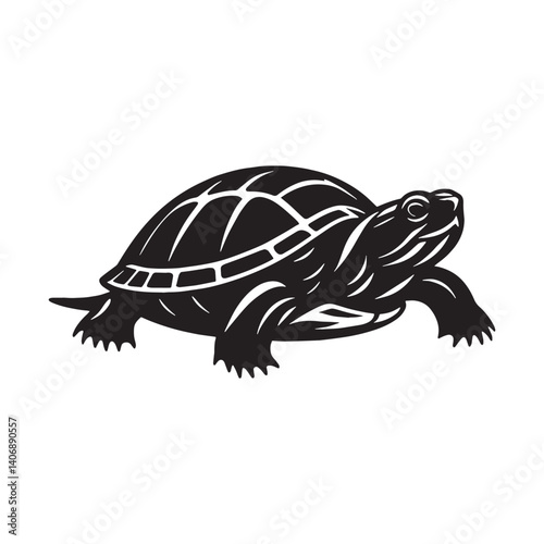 Alert Red-Eared Slider silhouette, a vibrant turtle icon – Red-Eared Slider illustration – minimalist Red-Eared Slider vector – Reptile silhouette

