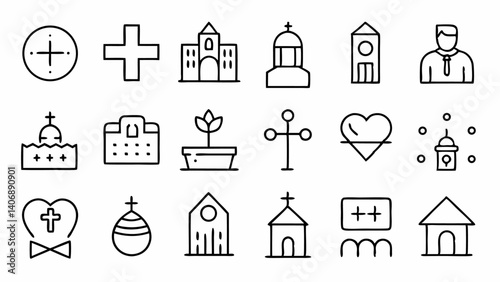 set of 45 outline icons related to christianity li.svg