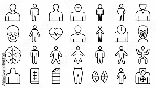 Medical anatomy line icons highlighting internal organs skeletal and muscular systems created for healthcare websites educational resources and fitness tracking apps