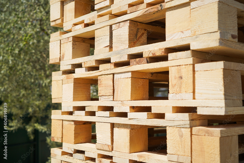 Stacked Wooden Pallets in an Outdoor Environment Highlighting Natural Textures