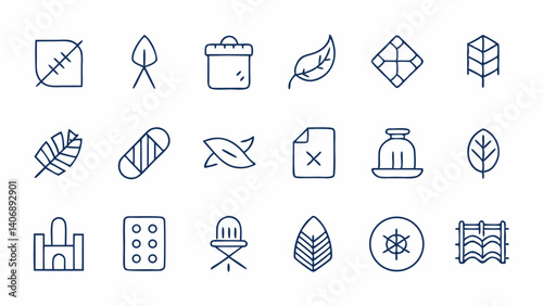 Modern textile line icons collection showcasing garment production, weaving patterns, fabric tools, and industry-related symbols for textile branding and infographics