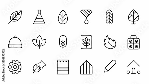 Professional textile-themed outline icons crafted for designers, including fabric, weaving, tools, and machinery elements ideal for manufacturing and industry visuals