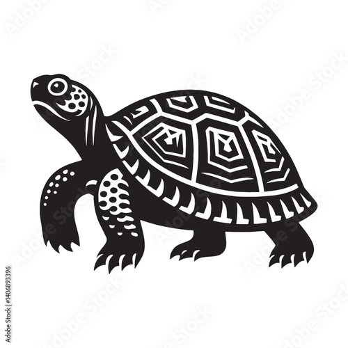 Peaceful Box Turtle silhouette, basking under a patch of sunlight – Box Turtle illustration – Minimalist Box Turtle vector – Reptile silhouette


