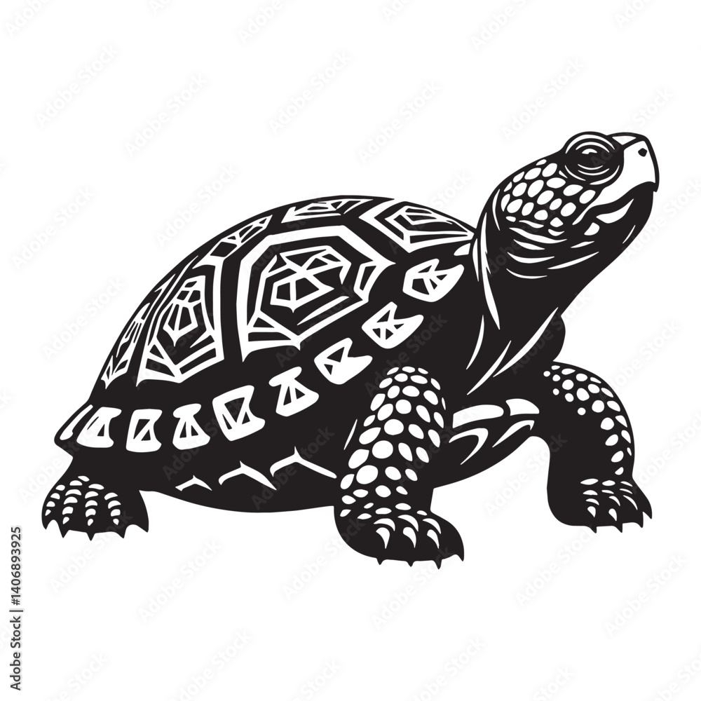 Fototapeta premium Defensive Box Turtle silhouette, safely tucked in its shell – Box Turtle illustration – Minimalist Box Turtle vector – Reptile silhouette