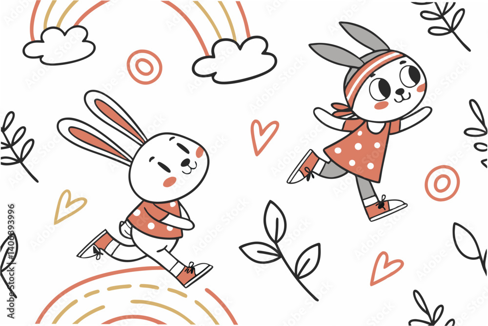 Fototapeta premium easter bunny and eggs