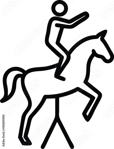 Horseback Riding Line Art Icon Man on Rearing Horse Circus Style on White