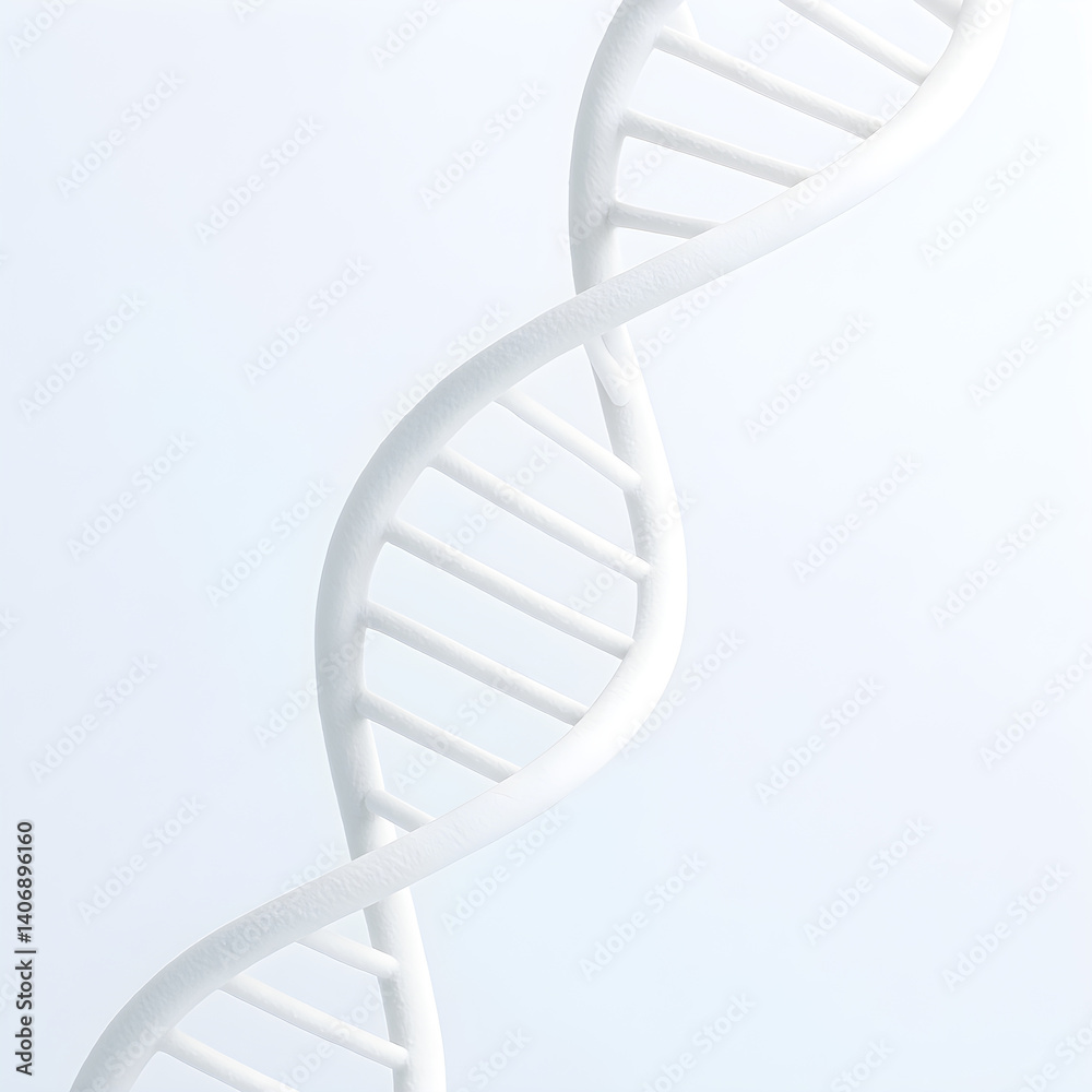 Rotating white DNA model on light blue background represents genetic engineering, cloning and gene editing