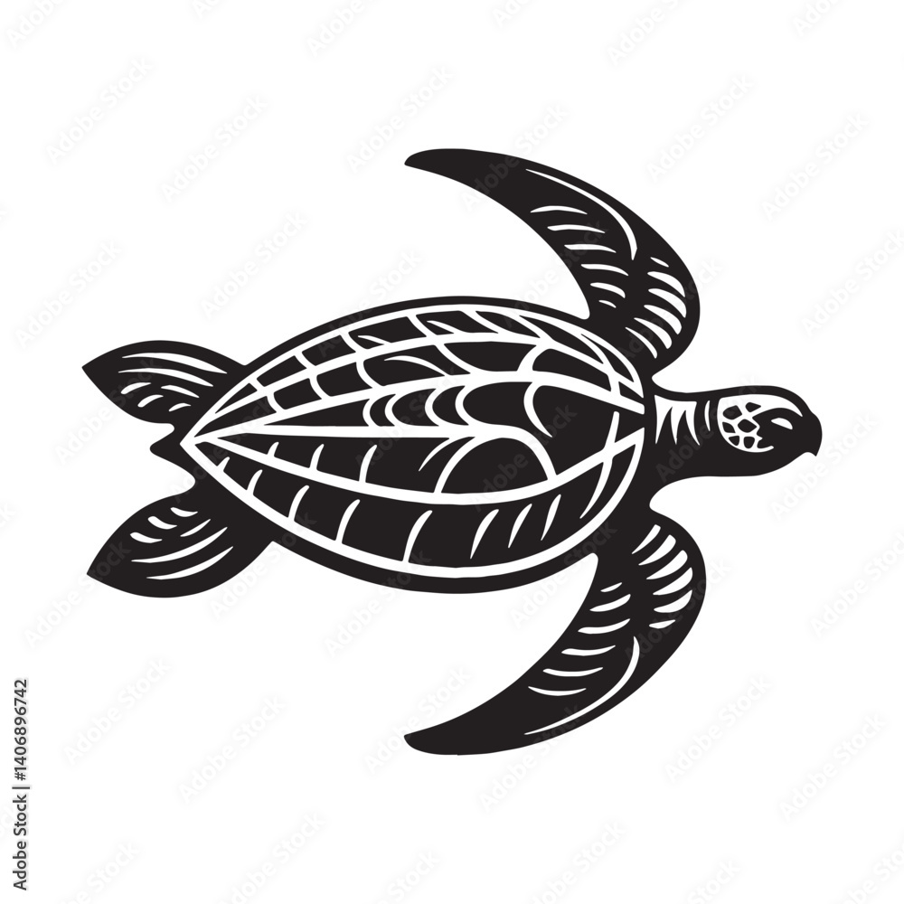 Fototapeta premium Elegant Leatherback Sea Turtle silhouette, floating with ocean grace – Leatherback Sea Turtle illustration – minimalist Leatherback Sea Turtle vector – reptile silhouette