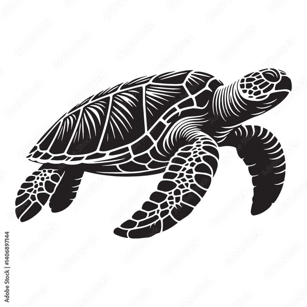 Fototapeta premium Peaceful Leatherback Sea Turtle silhouette, an underwater traveler – Leatherback Sea Turtle illustration – minimalist Leatherback Sea Turtle vector – reptile silhouette