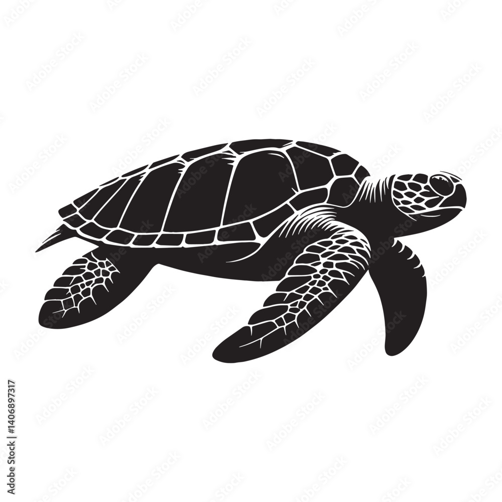Obraz premium Ancient Leatherback Sea Turtle silhouette, drifting through time – Leatherback Sea Turtle illustration – minimalist Leatherback Sea Turtle vector – reptile silhouette