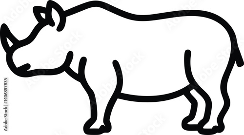 Line Art Rhino with Two Horns on Transparent Background Icon Style