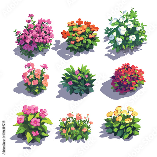 Isometric Flower Collection Illustration