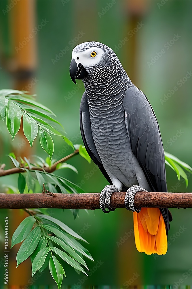 Obraz premium Grey Parrot on Branch