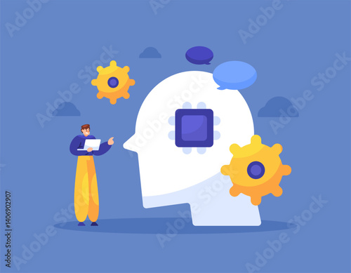 concept of legal provisions and laws on artificial intelligence technology. rules and policies governing the use of artificial intelligence. illustration of a user understanding the use of AI. flat