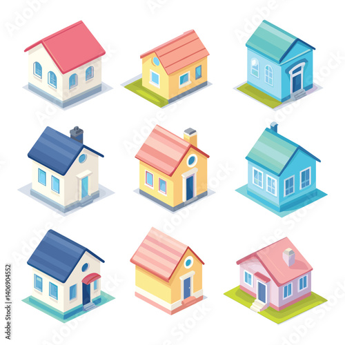 Isometric Colorful Mini Houses Illustration
